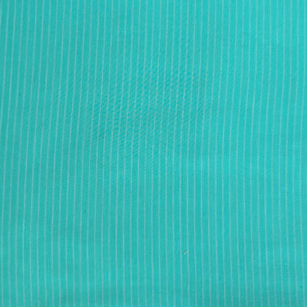 Pre Cut (2 Meter) Pure Cotton Handloom Teal With White Thin Lines Hand Woven Fabric