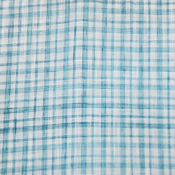 ( Pre-Cut 2.40 Meter ) Pure Cotton Handloom White With Blue Small Checks Hand Woven Fabric