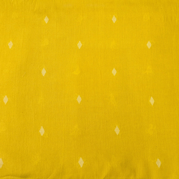 ( Pre-Cut 1.50 Meter ) Pure Cotton Handloom Yellow With Cream Motif  Hand Woven Fabric