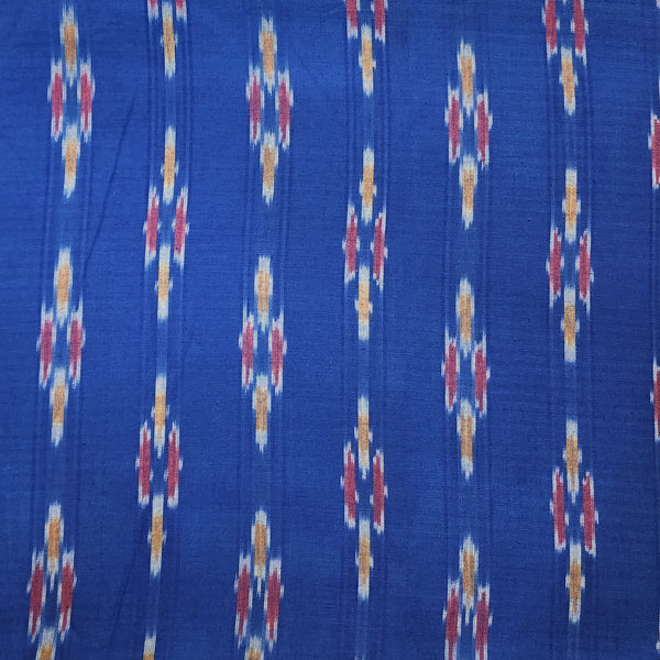 Pure Cotton Special  Ikkat Blue And Mustard And Pink Motif Hand Woven Fabric