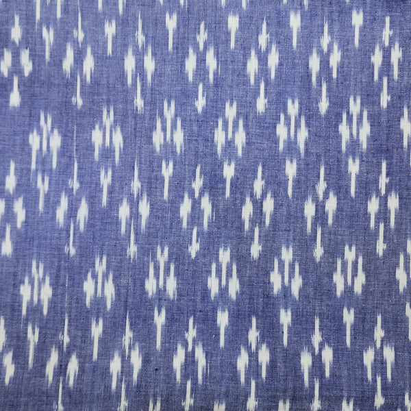 Pure Cotton Special Ikkat Blue With Cream Motif Hand Woven Fabric