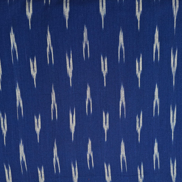 ( PRE-CUT 0.85 METER ) Pure Cotton Ikkat Blue With White Arrow Heads Woven Fabric