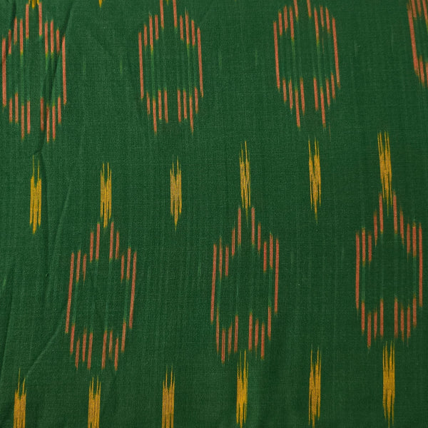 Pure Cotton Special Ikkat Green With Maroon Mustard Weaves Woven Fabric