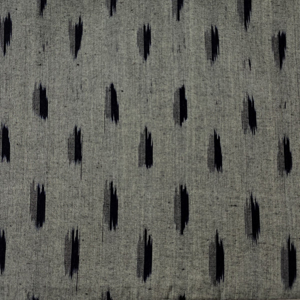 Pure Cotton Ikkat Grey With Black Tiny Weaves Woven Fabric