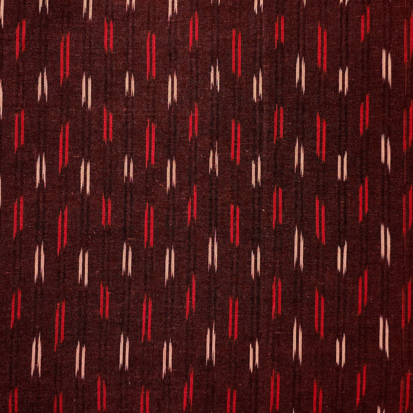 Pure Cotton Ikkat Maroon With White Red Double Lines Weaves Woven Fabric