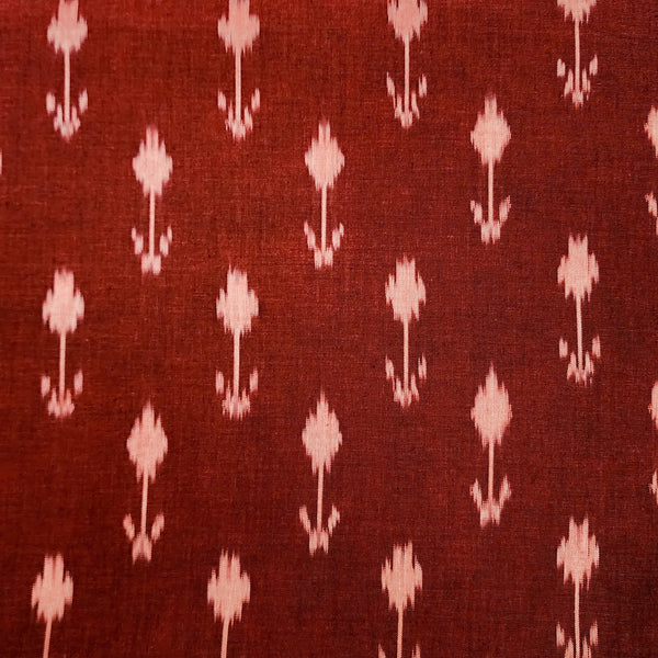 Pure Cotton Special  Ikkat Maroon With Peach Flower Motif Hand Woven Fabric