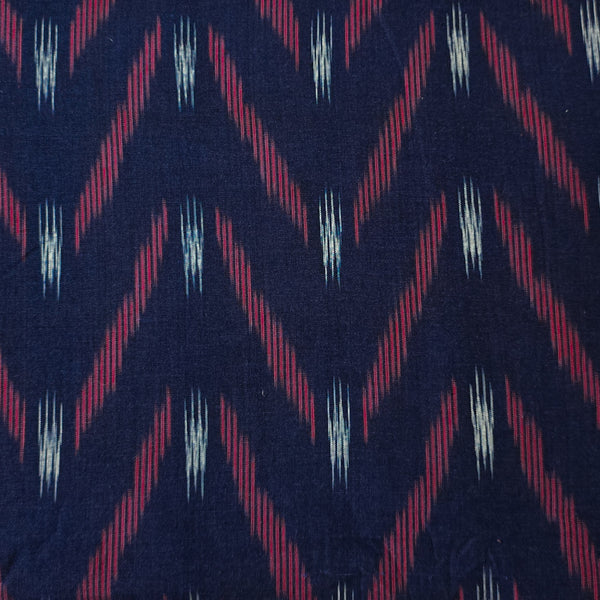 Pure Cotton Special Ikkat Navy Blue With Unique W Weaves Woven Fabric