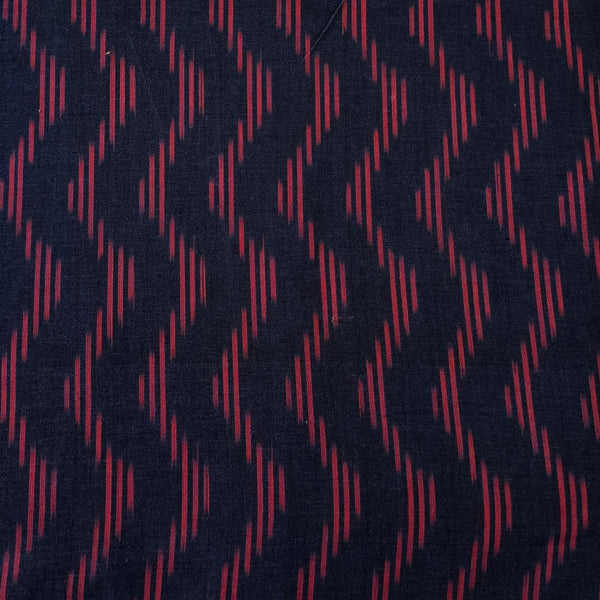 Pure Cotton Ikkat Navy With Pink Curvy Waves Woven Fabric