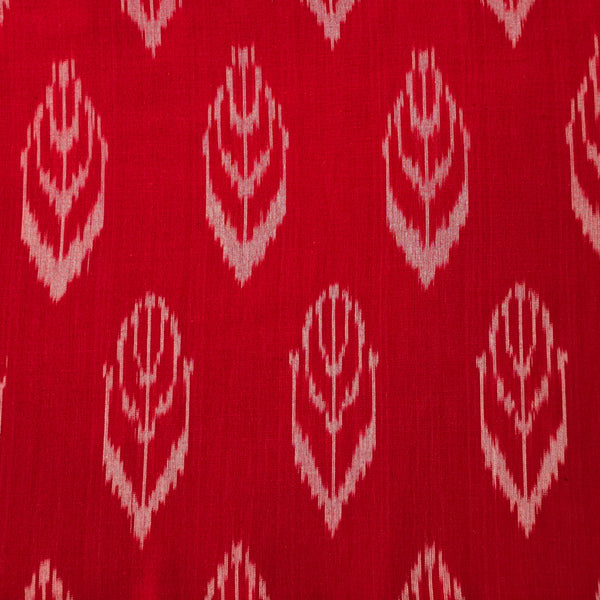 Pure Cotton Special Ikkat Red With White Plant Motif Woven Fabric