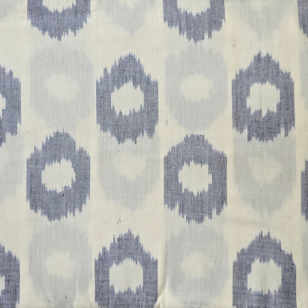 Pure Cotton Ikkat White With Blue Spotted Intricate Design Woven Fabric