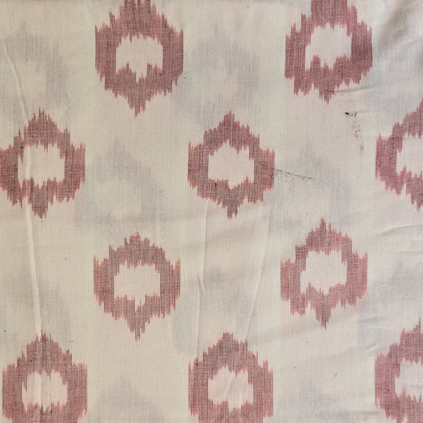 Pure Cotton Ikkat White With Red Spotted Intricate Design Woven Fabric