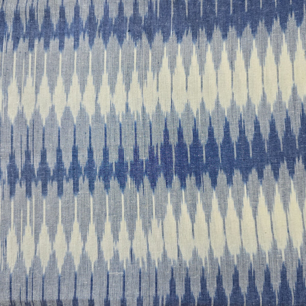 Pure Cotton Ikkat With Shades Of Dark Blue And White Horizontal Weaves Woven Fabric