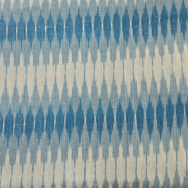 Pure Cotton Ikkat With Shades Of Ligth Blue And White Horizontal Weaves Woven Fabric