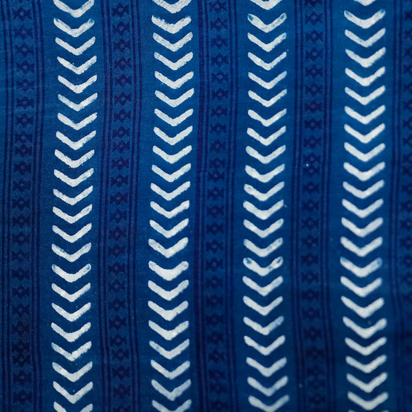 PRE-CUT 1.40 METER Pure Cotton Indigo Arrow Border Hand Block Print Fabric