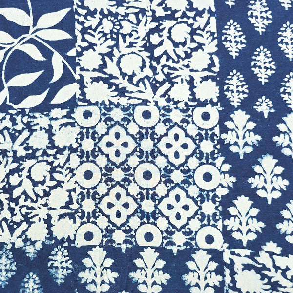 Pure Cotton Indigo  Big Multi Block Design Hand Block Print Fabric