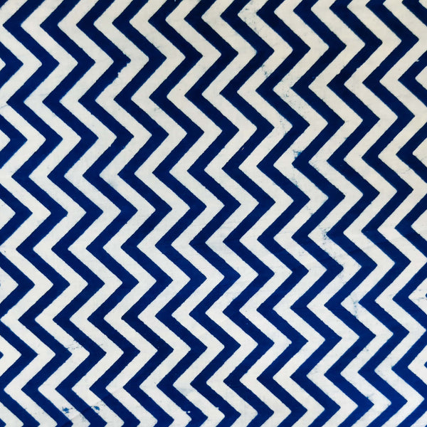 ( Pre-Cut 2.40 Meter ) Pure Cotton Indigo Big Zig-Zag Hand Block Print Fabric