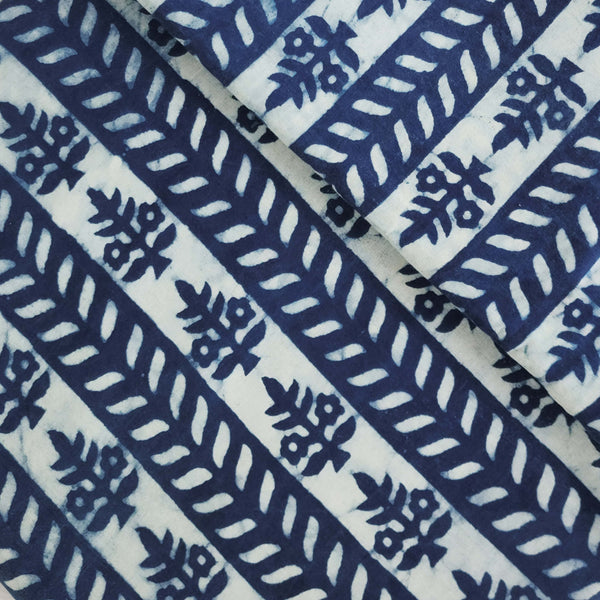 Pure Cotton Indigo Border With Intricate Design Hand Block Print Fabric