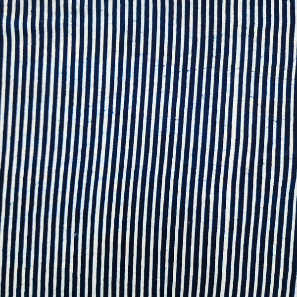 Pure Cotton Indigo With Stripes Hand Block Print Fabric