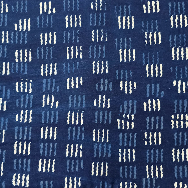 Pre Cut (1.60 Meter) Pure Cotton Indigo Tiles Hand Block Print Fabric