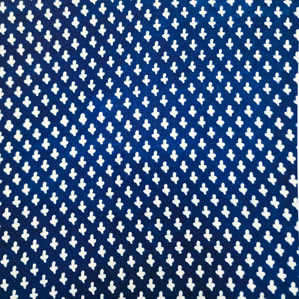 Pre-cut 1.5 meter Pure Cotton Indigo Tiny Plus Sign All Our Hand Block Print Fabric