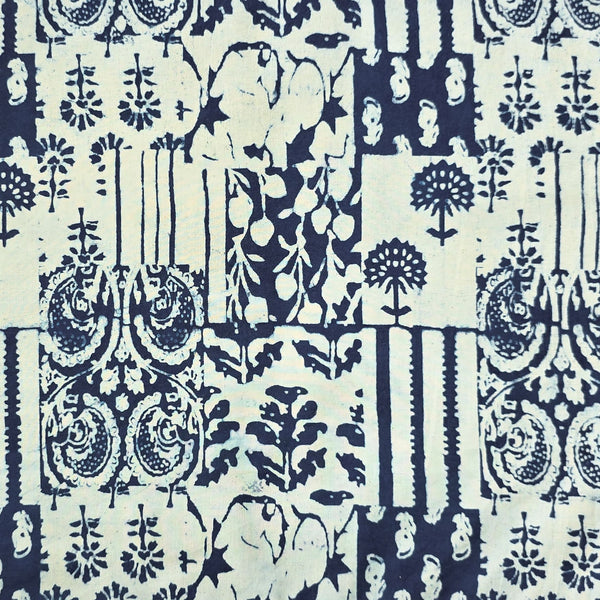 (Pre Cut 1 meter )Pure Cotton Indigo White And Blue Different Block Design Hand Block Print Fabric