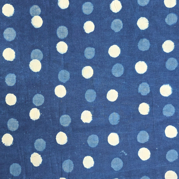 Pure Cotton Indigo White And Blue Dots  Design Hand Block Print Fabric