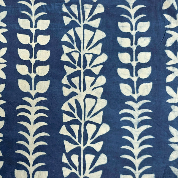 Pure Cotton Indigo White And Blue Flower Creeper Hand Block Print Fabric