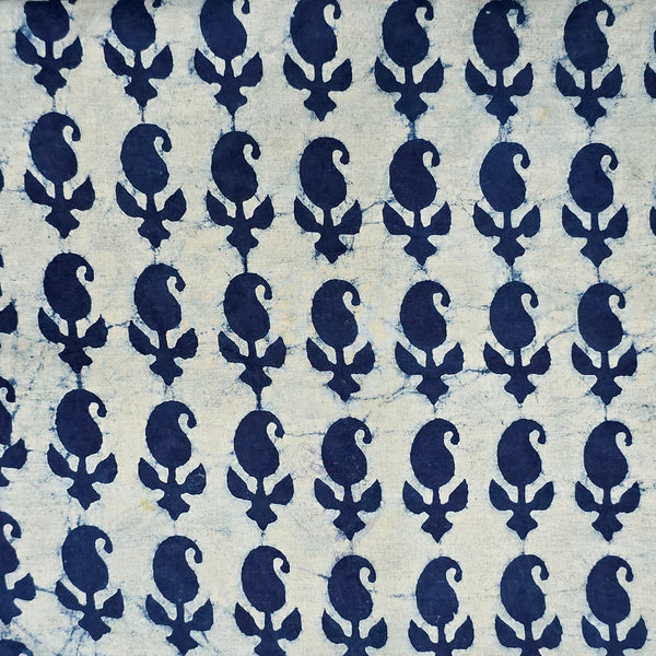 Pure Cotton Light Indigo With Kairi Hand Block Print Fabric