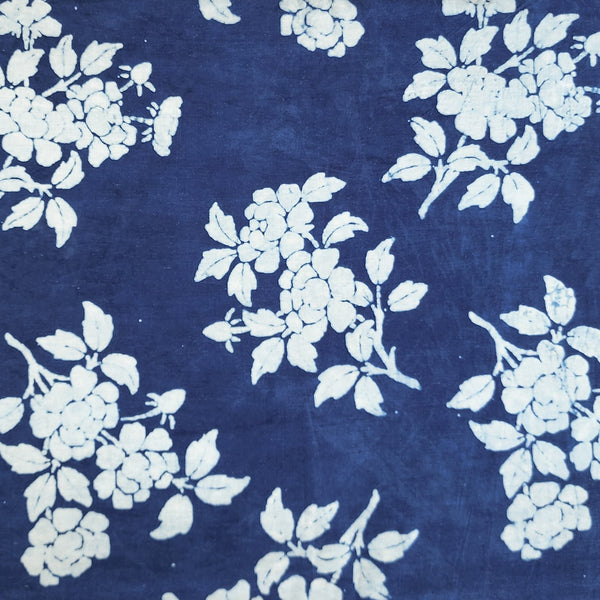 Pure Cotton Indigo White Rose Flower Hand Block Print Fabric