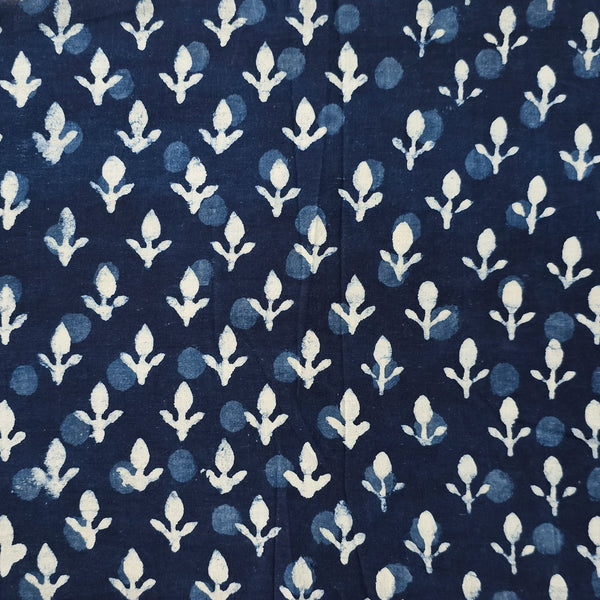 Pure Cotton Indigo White Small Motif Hand Block Print Fabric