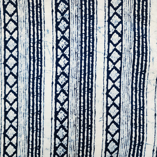 Pure Cotton Indigo White With Blue Border Stripes Hand Block Print Fabric