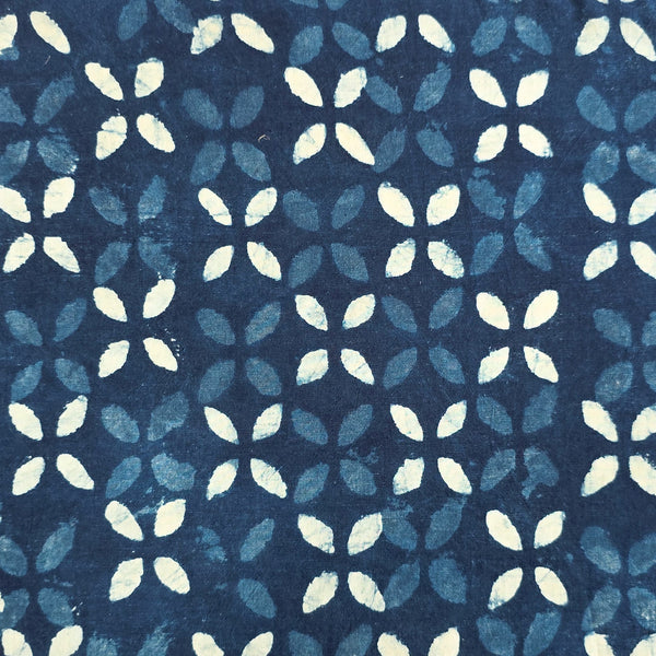 Pure Cotton Indigo White With Blue Flower Jaal Hand Block Print Fabric