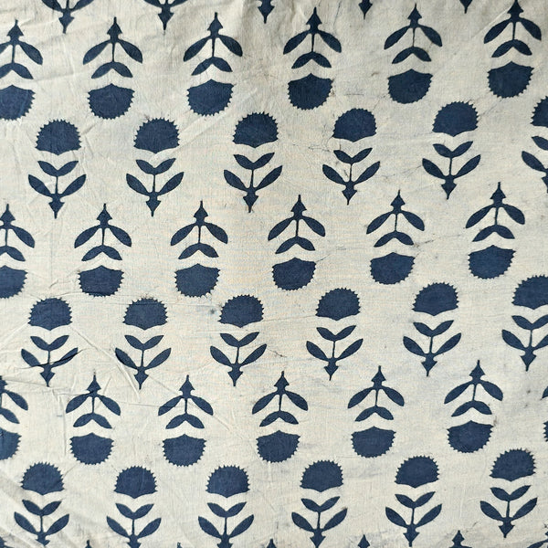 Pure Cotton Indigo White With Blue Flower Up And Down Motif Hand Block Print Fabric