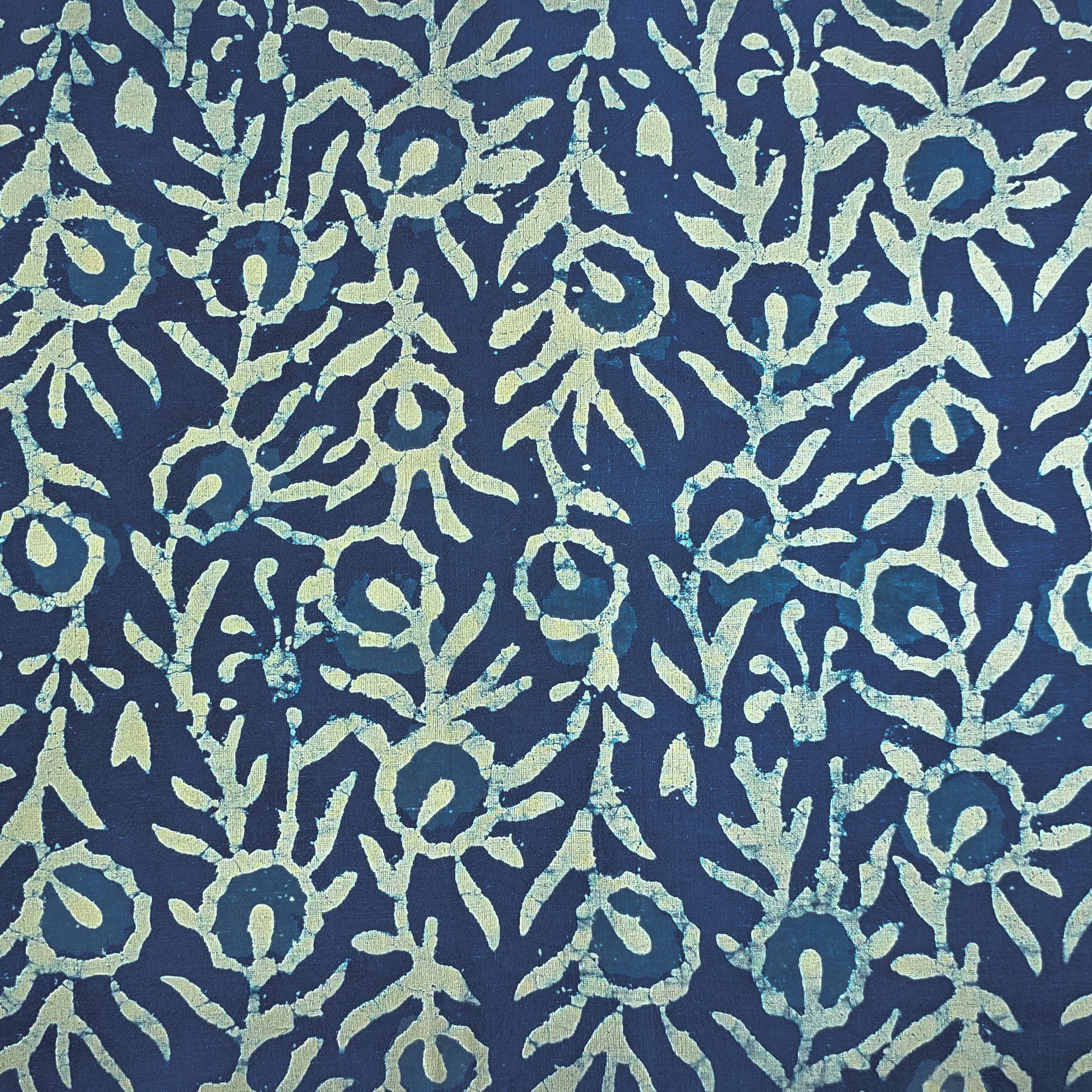 Pure Cotton Indigo White With Blue Fruit Jaal Hand Block Print Fabric ...