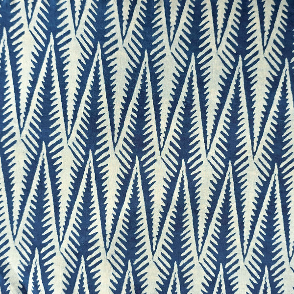 Pure Cotton Indigo White With Blue Intricate Design Zig-Zag Hand Block Print Fabric