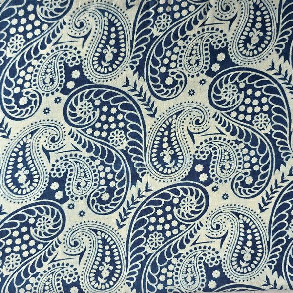 Pure Cotton Indigo White With Blue Kairi Jaal Hand Block Print Fabric