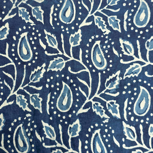 Pure Cotton Indigo White With Blue Small Kairi Jaal Hand Block Print Fabric