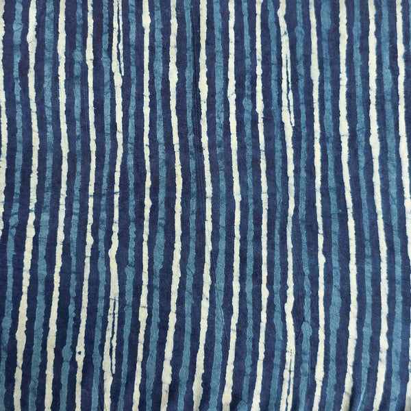 Pure Cotton Indigo White With Blue Stripes Hand Block Print Fabric