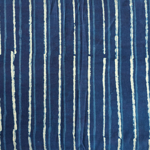 Pure Cotton Indigo White With Blue Thin Stripes Hand Block Print Fabric