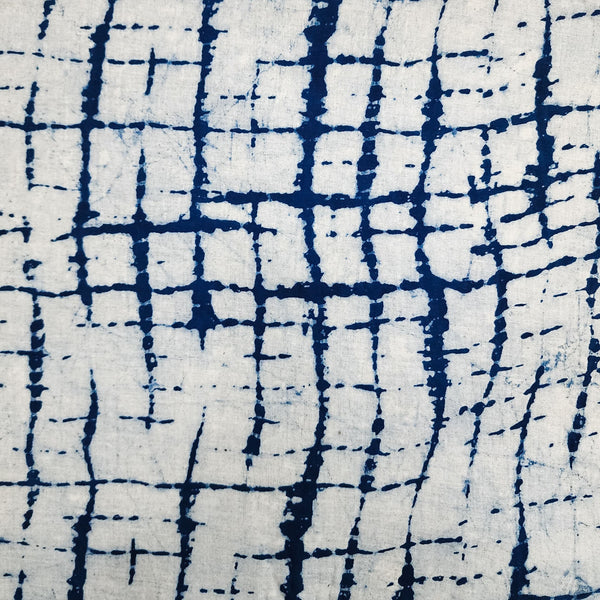 Pre-cut 1.70 meter Pure Cotton Indigo With Blue And White Faded Checks Hand Block Print Fabric