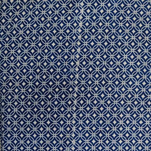 PRE-CUT 2.20 METER Pure Cotton Indigo With Cream All Over Pattern Hand Block Print Fabric