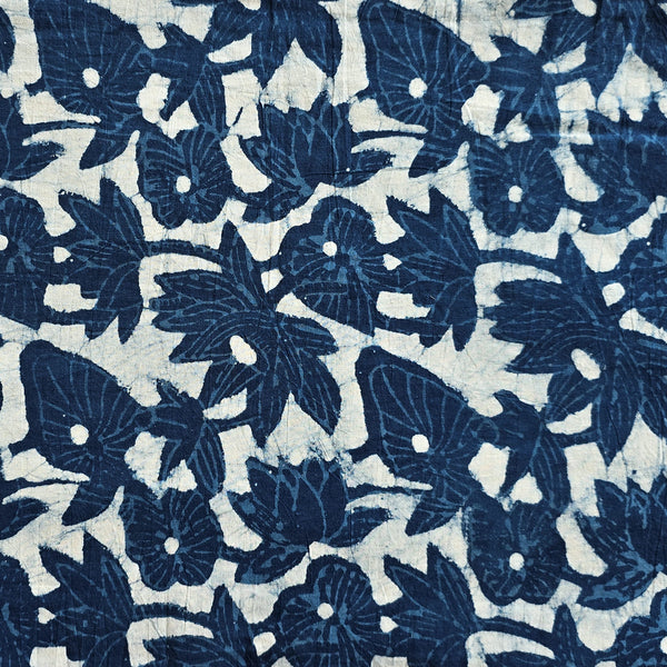 Pure Cotton Indigo With Flower Jaal  Hand Block Print Fabric