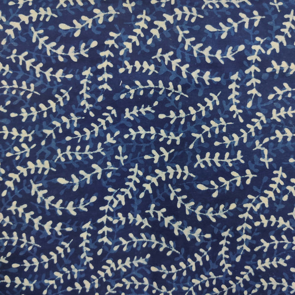 Pre-cut 2 meter Pure Cotton Indigo With Small Creepers Hand Block Print Fabric