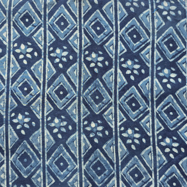 Pure Cotton Indigo With White Border Design Hand Block Print Fabric