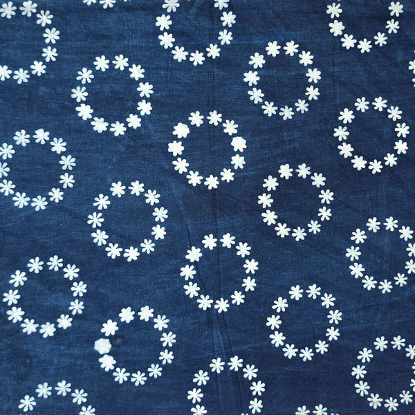 Pure Cotton Indigo With White Flower Crown Hand Block Print Fabric