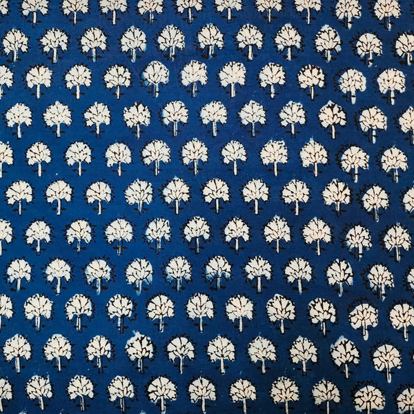 Pre Cut ( 1.80 Meter) Pure Cotton Jahota Blue With Cream Small Flower Motifs Hand Block Print Fabric