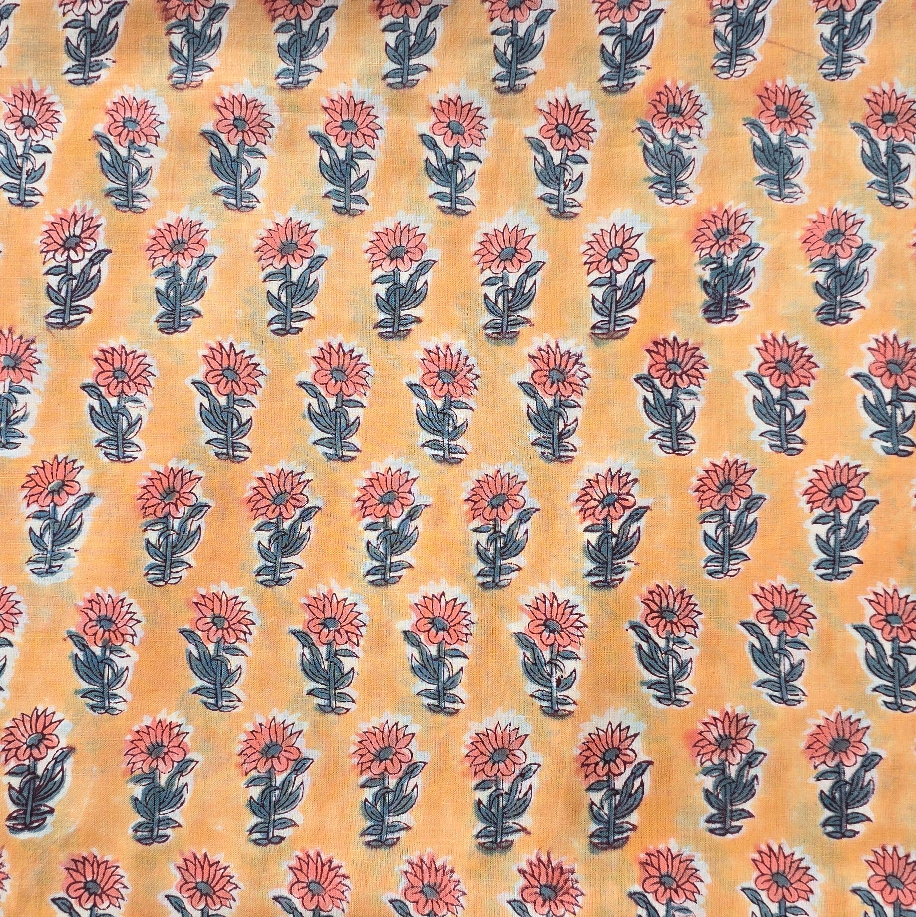 Orange Floral Batik Ikat Print Jaipur outlets Hand Block Print fabric , 100% Cotton fabric