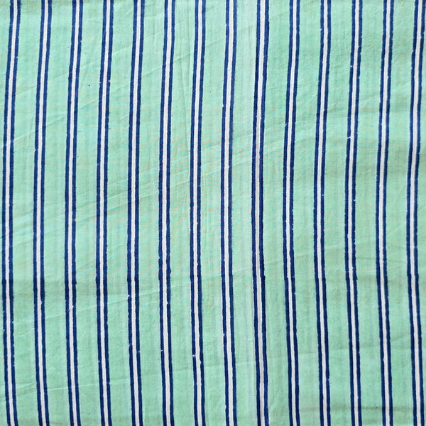 ( PRE-CUT 1.30 METER ) Pure Cotton Jaipuri Blue And Black Stripes  Hand Block Print Fabric