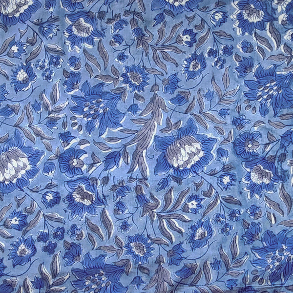 Pure Cotton Jaipuri Blue Jungle  Flower Jaal Hand Block Print Fabric