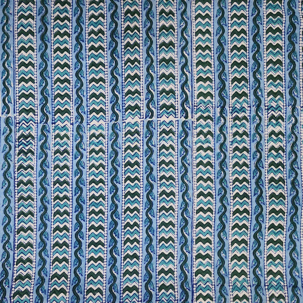 Pure Cotton Jaipuri Blue With Green Border Intricate Design Hand Block Print Fabric